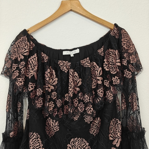 ALEXIS INTERMIX "LAURENA" BLACK LACE PINK FLORAL OFF SHOULDER BOHO TOP BLOUSE M - Picture 7 of 16